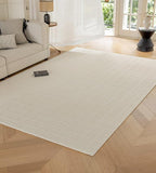 jxgzyy Beige Area Rug, 0.36'' Thick Low Pile Textured Rug, Modern Aesthetic Solid Carpet for High Traffic Area, Stain-Resistant Kitchen Rug with Non-Slip Backing, 5x7