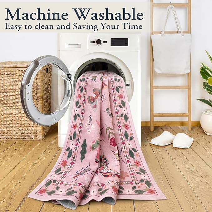 Lahome Insect Washable Rugs for Living Room, Soft 6x9 Rug for Bedroom Ultra-Thin Non Slip Pink Rug, Stain Resistant Easy Clean Large Carpet for Girls Dining Room Nursery Classroom(6'x9',Pink)