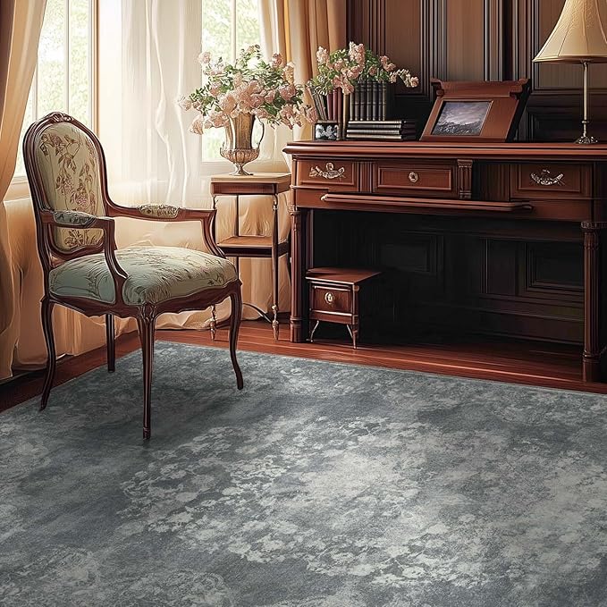 jinchan Vintage Floral 5x7 Area Rugs - Machine Washable Distressed Design Soft Ultra-Thin Low-Pile Non-Slip Carpet for Kitchen Bedroom Nursery Living Room Dining Room Home Office (5x7ft, Grey)