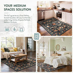 Moynesa Bedroom Rug 5x7, Washable Modern Transitional Black Area Rugs for Living Room Dining Room, Farmhouse Floral Bird Print Carpet, Folk Art Home Decor Open Floor Areas Non-Slip Protection