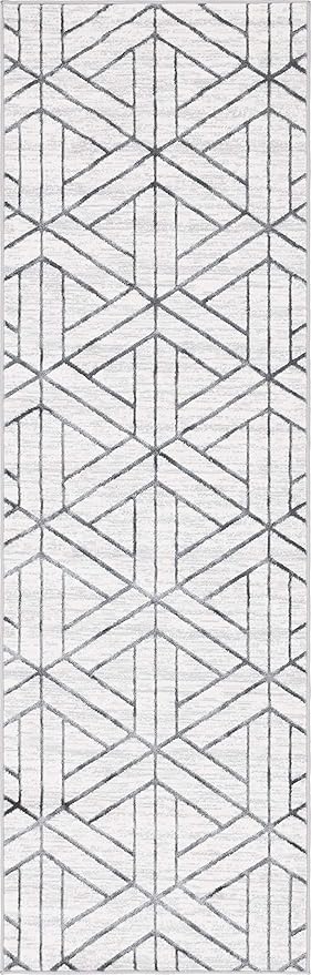 Rugs.com Lattice Trellis Collection Rug – 10 Ft Runner White Low-Pile Rug Perfect for Hallways, Entryways