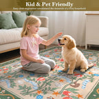Collive Rug Runners for Hallway 2.6x8, Washable Jungle Animal Kitchen Runner Carpet Green Non Slip Bathroom Mats, Soft Low Pile Stain Resistant Entryway Rugs for Bedroom, Laundry Room