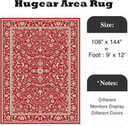 HUGEAR Christmas 9x12 Machine Washable Rugs Red Hallway Large Area Rug Indoor Accent Rug Floral Low Pile Carpet Soft Throw Aesthetic Rug Bedroom Living Room Office Dining Room Kitchen Laundry Room