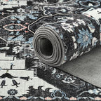 Area Rugs 6x9 for Living Room, Bedroom, Washable Vintage Rugs -Low Pile Distressed Rugs for Kitchen, Dining Room, Water Repellent & Non Shedding, Black and Blue