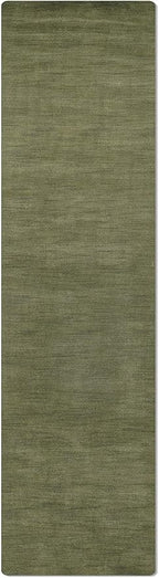 Rugsotic Carpets Hand Knotted Loom Wool 2'6''x10' Runner Area Rug Solid Green L00111