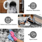 3x12 Washable Runner Rugs for Hallway: Long Abstract Runners for Entryway Bedroom - Stain and Water Resistant Rugs with Non-Slip Backing - Soft Low-Pile Carpet Black Grey