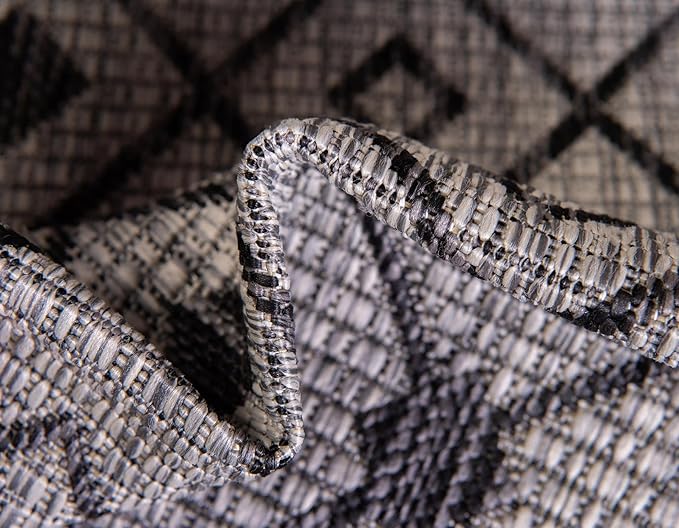 Unique Loom Outdoor Trellis Collection Area Rug - Tribal Trellis (2' x 8' Runner, Gray/ Black)