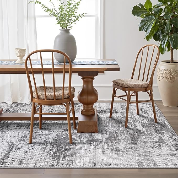 LUMI 5x8 Washable Area Rug for Living Room, Ultra Soft Modern Neutral Grey Rugs Non Slip with Rubber Backing, Low Profile, High Traffic, Stain Resistant Carpets, Ideal for Bedroom, Dining Room