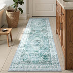 Uphome Bathroom Runner Rug, Distressed Tribal Farmhouse Sage Green Bathroom Mat, Large Bathroom Rugs Non Slip Washable, Oriental Retro Boho Bath Mat Runner for Bathtub Sink Hallway, 24x59 inch