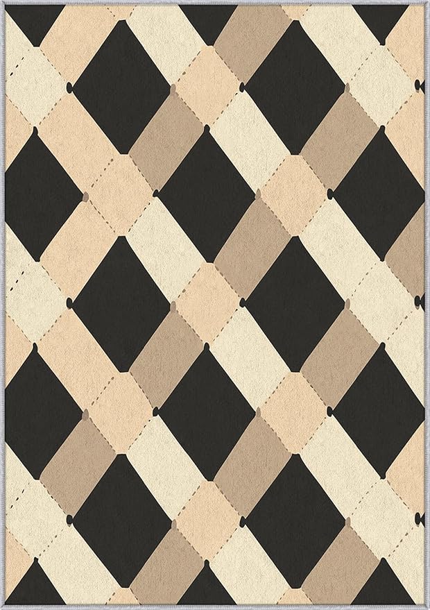 Washable 4x4 Modern Geometric Rug Living Room, Abstract Diamond Design Area Rugs for Bedroom, Modern Geometric Home Decor Carpet, Low Pile, Non Slip, Kids & Pet Friendly (N4150)