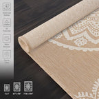 CAMILSON Outdoor Rug 8x10 Modern Area Rugs for Indoor and Outdoor Patios and Porches - Waterproof, Washable, Non-Shedding, Easy-to-Clean Outside Carpet (8 x 10, Medallion - Beige/White)