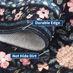 Washable Runner Rug 2.5 x 8 Non-Slip Non-Shedding Soft Vintage Bedside Low Pile Farmhouse Floral Carpet, Indoor Foldable Printed Entryway Rug for Hallway Kitchen, Dark Grey Blue