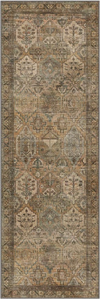 Bavni Kitchen Rug 2x6 Runner Rugs for Hallways Entryway, Washable Vintage Print Carpet, Ultra-Thin Chenille Low Pile Lightweight Rug with Non Slip Backing, Warm Taupe