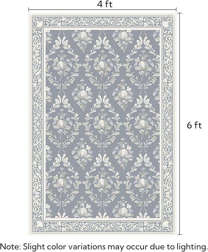 SOULFUL Medium Pile 4x6 Rugs for Living Room - Soft Underfoot Area Rug - Greige Boho Floral - Washable Non-Slip - Perfect for Bedroom Kids Room Under Dining Table Office