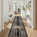 Beeiva Black and White Striped Runner Rug, 2.5x8 Washable Geometric Rugs for Hallway, Non Slip Rubber Backing Indoor Runner Rugs Modern Floor Carpet for Bedroom Bathroom Porch Entryway Rug