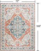 YJ.GWL Area Rugs for Living Room 6x9 Machine Washable Rugs, Non Slip Floral Vintage Rug Indoor Carpet, Stain Resistant Large Rug for Bedroom Dining Room, Copper Tan