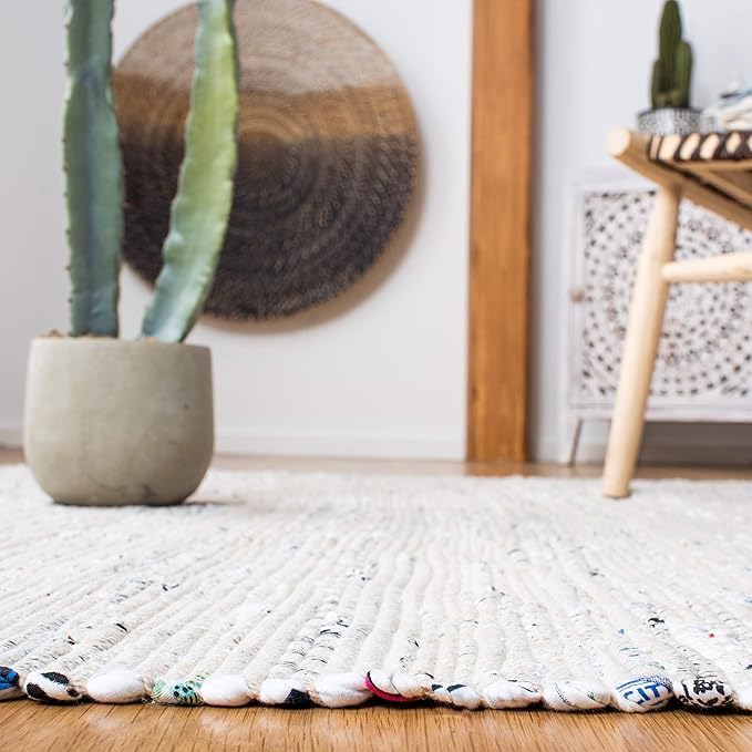 SAFAVIEH Rag Rug Collection Runner Rug - 2'3" x 18', Ivory & Multi, Handmade Boho Stripe Cotton, Ideal for High Traffic Areas in Living Room, Bedroom (RAR121G)