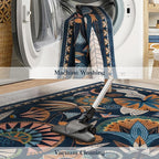 Egypt Floral Washable 5x7 Area Rug for Living Room, Large Boho Bedroom Dining Room Rugs for Under Table, Vintage Non Slip Soft Throw Carpet for Playroom Office Apartment (Dark Blue, 5 x 7)