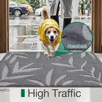 LUMI Indoor Door Mat 24x36, Washable Front Doormat with Welcome Leaf Pattern, Non-Slip Rubber Back Absorbent Mats for Entrance, Patio, Garage, Light Grey