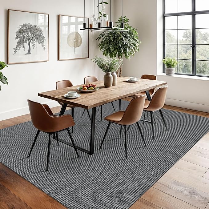 Braided Area Rug 6x9 Ft Washable Rugs for Living Room Non Slip Bedroom Rugs Boho Dining Room Rug Cotton Living Room Woven Floor Carpet for Nursery Playroom, Dark Grey/Grey