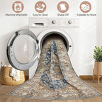 10x14 Area Rugs Living Room: Washable Boho Large Neutral Vintage Soft Rug Stain Resistant Farmhouse Non-Slip Indoor Floor Carpet for Bedroom Nursery Kids Office Dining Room Playroom- Yellow Blue