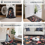 6x9 Area Rug, Floral Rugs for Living Room, Stain-Resistant Washable Bedroom Rug, Non-Slip Area Rugs for Dining Room Under Table, Indoor Carpet for Home Office (6 x 9 Black)
