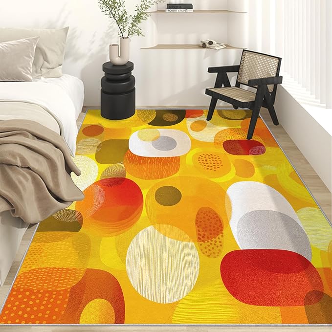 Abstract Geometry Rugs for Home Decor, 4x5 ft, Mid Century Modern Area Rugs for Living Room, Soft Non Slip Washable 70s 80s Geometric Carpet Bedroom Decorations Dt-Ghf-19