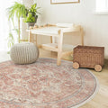 RUGGABLE Washable Area Rug – Kamran Rose Pink 6 ft Round, Stain-Resistant, Non-Slip – Medium Machine Washable Rugs for Living Room, Bedroom, Hallway, Entryway & Office–with Cushioned Pad