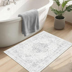 2x3 Vintage Washable Area Rugs for Entryway Soft Non-Slip Bath Mat Boho Medallion Distressed Retro Accent Carpet Floral Low Pile Indoor Throw Rug for Kitchen Laundry Living Room Bedroom, Gray