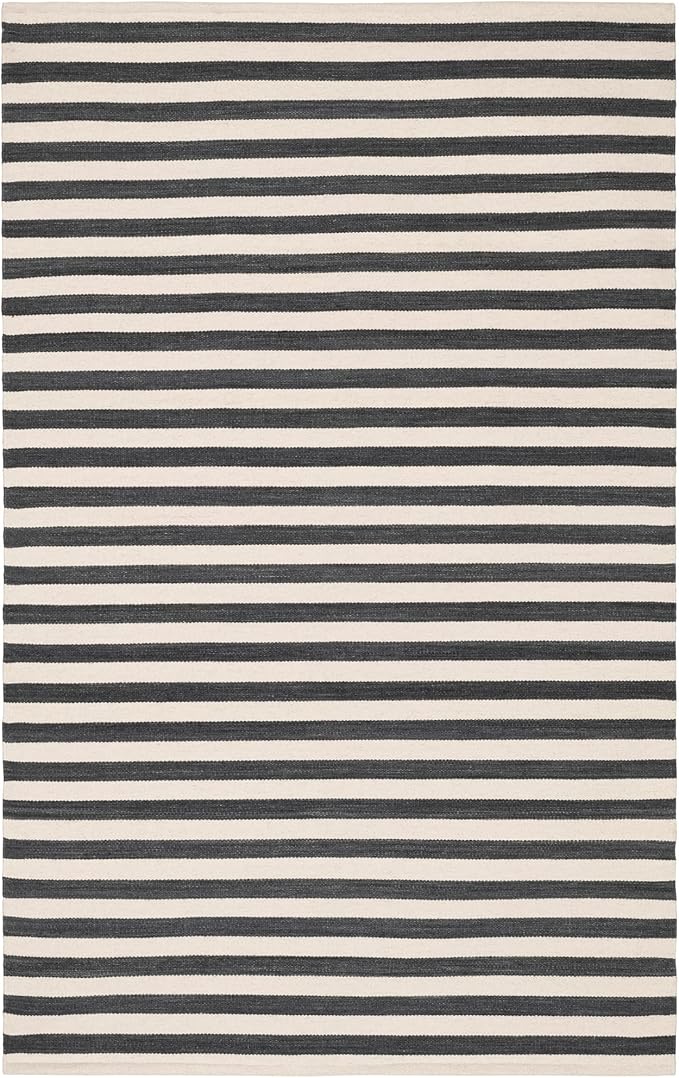 Home Conservatory Ladder Stripe Black/Ivory Handwoven Wool 2.5 X 8 Feet, Black/Ivory Stripe Pattern