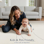 SHACOS Soft Cozy Fluffy Abstract Geometric High Low Pile Area Rugs 4'x6' Non Slip Washable Scandinavian Minimalist Rug Modern Carpet for Living Room Bedroom Dining Room, Cream