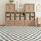 jinchan 5x7 Checkered Area Rugs for Kids Room - Machine Washable Soft Rug Modern Geometric Lattice Non-Slip Carpet for Nursery Playroom Classroom Living Room Bedroom Dining Room Home Office Grey