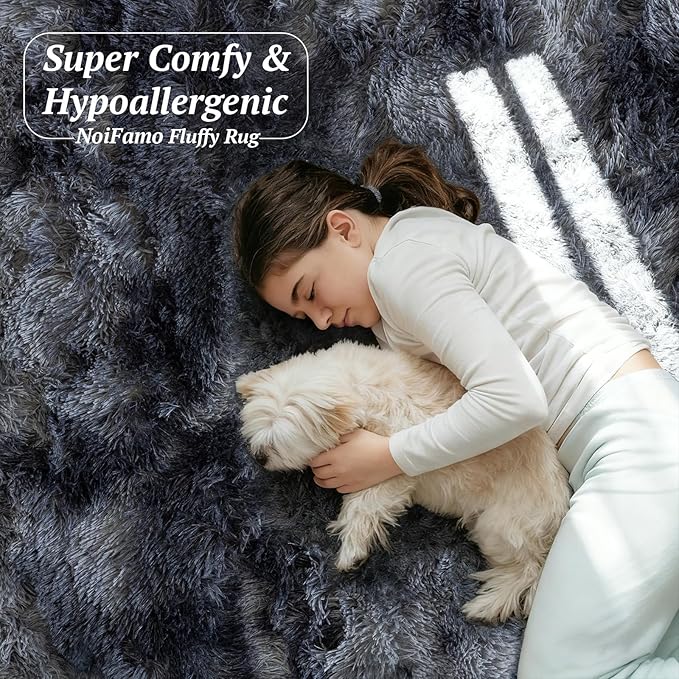 8x10 Area Rugs for Living Room Bedroom, Soft Fluffy Shaggy Bedside Rug, Indoor Floor Carpet for Kids Playroom, Dorms, Nursery Rooms, Home Decor (Tie-Dyed Dark Grey 8'x10')