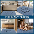 OLANLY Dog Door Mat for Muddy Paws 36x24, Paw Print Design, Absorbs Moisture and Dirt, Absorbent Non-Slip Washable Doormat, Quick Dry Chenille Mud Mat, Entry Indoor Entryway Carpet, Airy Blue
