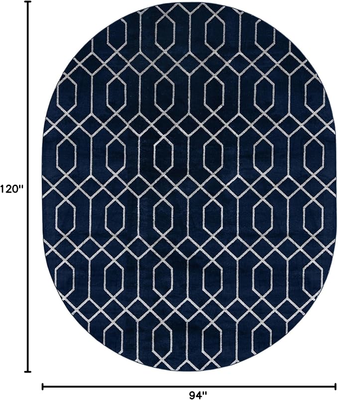 Unique Loom Glam Collection Area Rug - Trellis (7' 10' x 10' Oval, Navy Blue Silver/ Silver)