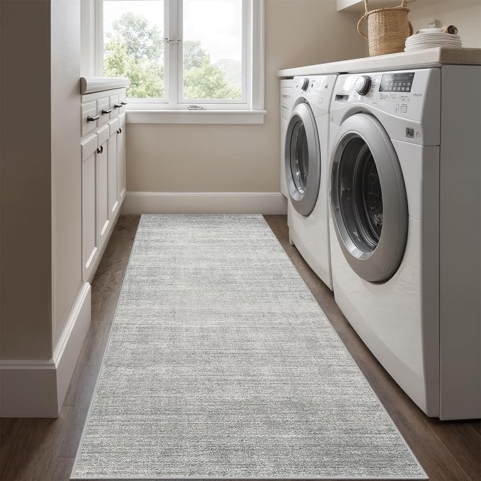 Art&Tuft Runner Rug 2x5 Non-Slip - Low-Pile Washable Runner Rug for Hallway, Soft Distressed Carpet Runner for Bedroom Bathroom Kitchen Laundry Living Room, Grey