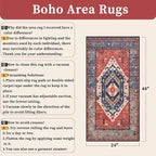 SERISSA 2x4 Boho Rugs for Entryway, Washable Non-Slip Kitchen Runner Rug, Ultra Soft Small Area Rug Vintage Rust Low-Pile Door Mat Indoor Entrance Carpet for Bedroom Hallway Laundry Room Bathroom