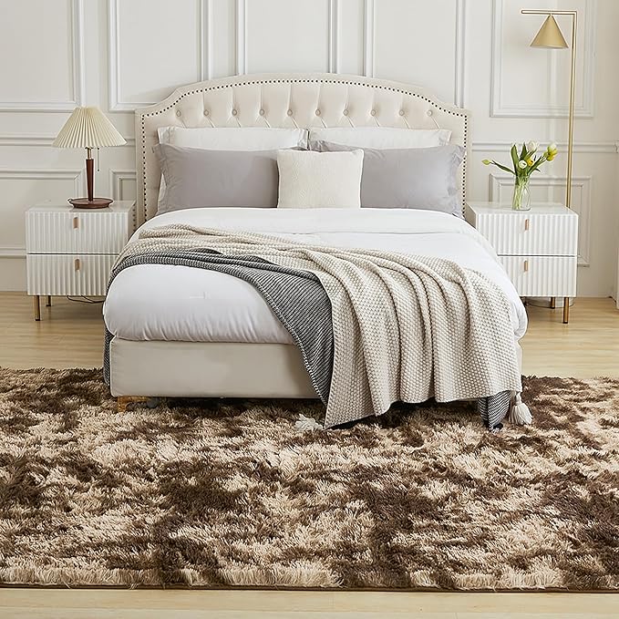Andency Soft Area Rugs for Living Room Bedroom, 4x6 Fluffy Shaggy Bedside Rug, Non-Slip Large Shag Fuzzy Plush Carpets for Bedroom Kids Dorm Nursery Home Decor Aesthetic, Tie-Dyed Brown