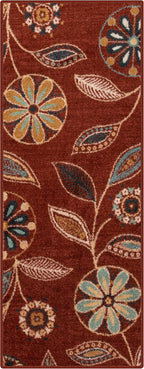 Maples Rugs Reggie Floral Runner Rug - Made in USA - Washable, Non Slip Indoor Carpet for Kitchen, Hallway, and Laundry Room, 1'8 x 5, Merlot