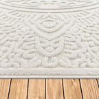 Paco Home Modern in- and Outdoor Rug with Carved Oriental Mandala Pattern in Cream, Size: 2'8" x 4'11"