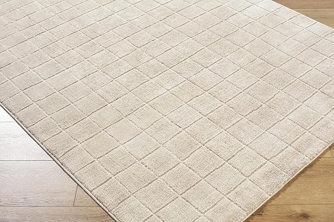 Livabliss x Our PNW Home Cascade Minimalist Grid Area Rug, 5'3" x 7', Light Beige