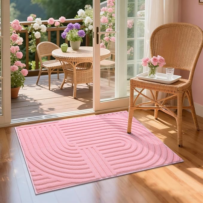 Pauwer 2x3 Washable Area Rugs for Living Room Modern Pink Solid Color Soft Fluffy Rugs for Bedroom Non Slip Boho Accent Indoor Mat Floor Carpet Cover for Kids Room Dining Room Kitchen Office, Pink