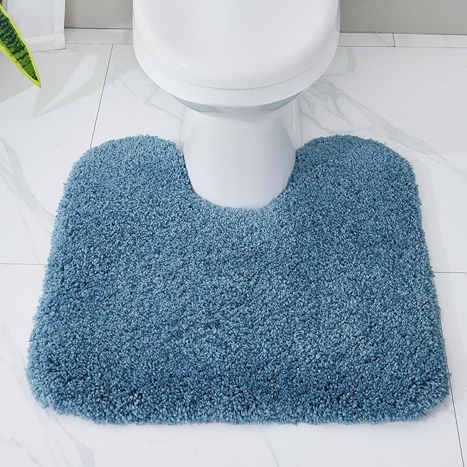 Blue Toilet Rug 22x24 Non Slip Fluffy Toilet Floor Mat U Shaped Washable Bathroom Contour Rug for Toilet Absorbent Thick Toilet Carpet