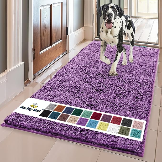 Muddy Mat® | Super Absorbent Door Mat Indoor, Microfiber Quick Dry Chenille Entryway Rug, Non-Slip Front Door Mat, Indoor Mats for Entryway, Machine Washable Pet Rug, Purple 36"x60"