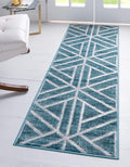 Rugs.com Lattice Trellis Collection Rug – 6 Ft Runner Blue Low-Pile Rug Perfect for Hallways, Entryways