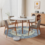 Easy-Going Round Rug 5ft Area Rug Washable Boho Circle Rugs for Living Room Non-Slip Bedroom Rug Low Pile Lightweight Medallion Distressed Throw Rug for Dining Room Kitchen Office, Vintage Blue Cream