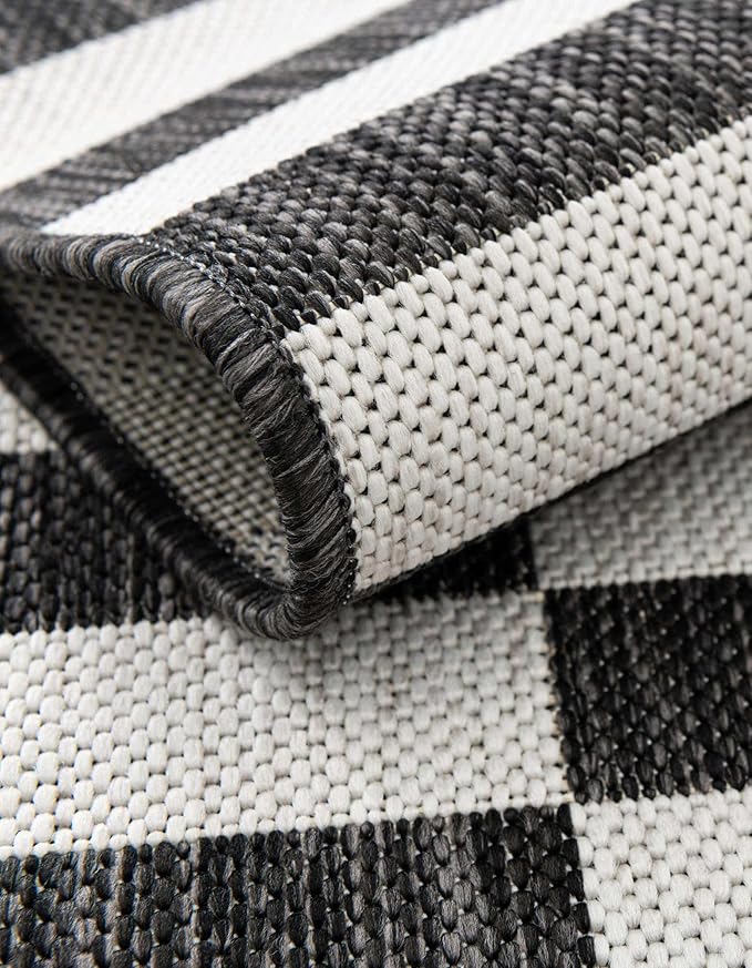 Unique Loom Outdoor Striped Collection Area Rug - Striped (2' 7" x 4' 1" Hearth Charcoal/Ivory)