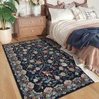 Rugcomf Vintage Paisley Rugs for Bedroom 4'x6' - Machine Washable Area Rug, Non-Slip Low Pile Floral Carpet for Girl/Boys Room, Living Room, Kids, Entry - Blue