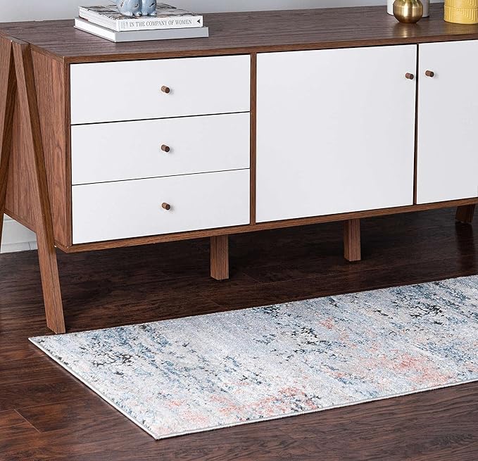 Rugs.com Leipzig Collection Runner Rug – 6 Ft Runner Multi Low-Pile Rug Perfect for Hallways, Entryways
