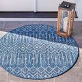 Unique Loom Outdoor Trellis Collection Area Rug - Tribal Trellis (5' 1" Round, Blue/ Ivory)